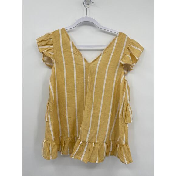 Girl and the Sun Stripe Ruffle V-Neck Yellow Peplum Top Size Small - Picture 6 of 8